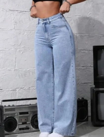 90s Style High-Rise Wide-Leg Denim Jeans
