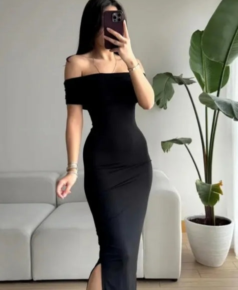 Noir Off-Shoulder Hourglass Maxi Dress