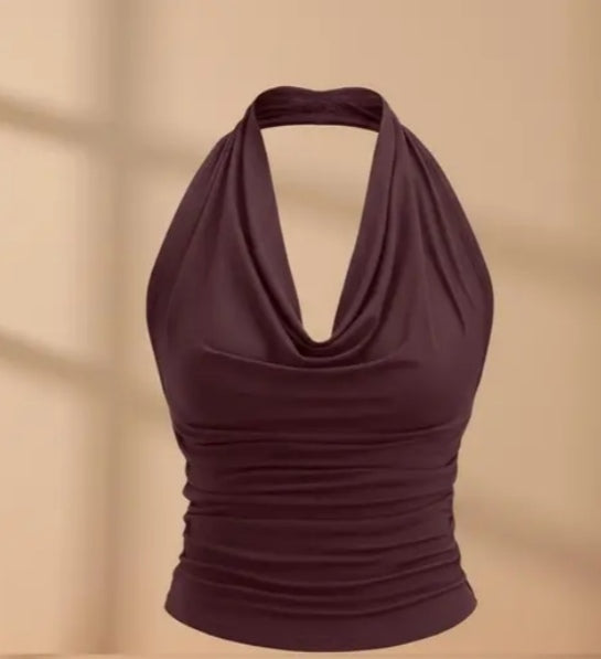 Chocolate Brown Halter Neck Draped Top