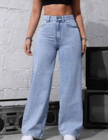 90s Style High-Rise Wide-Leg Denim Jeans
