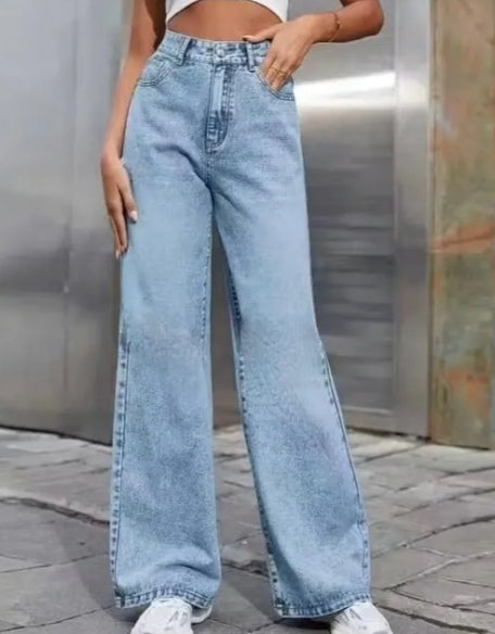 High-Waisted Light Wash Wide-Leg Jeans