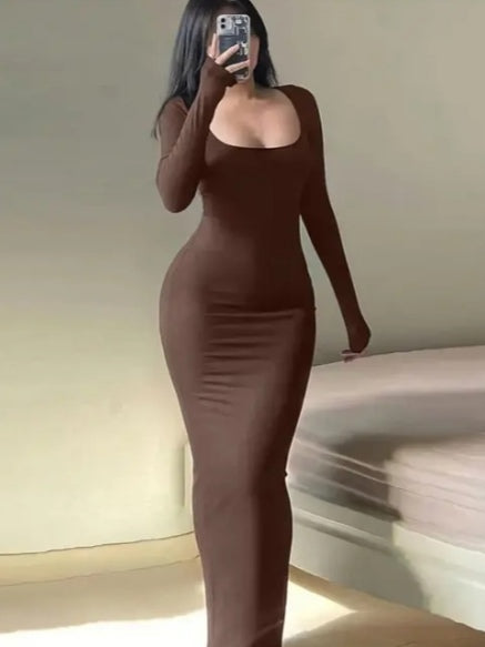 Modern Minimalism: Cocoa Maxi Bodycon Dress