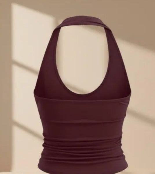 Chocolate Brown Halter Neck Draped Top