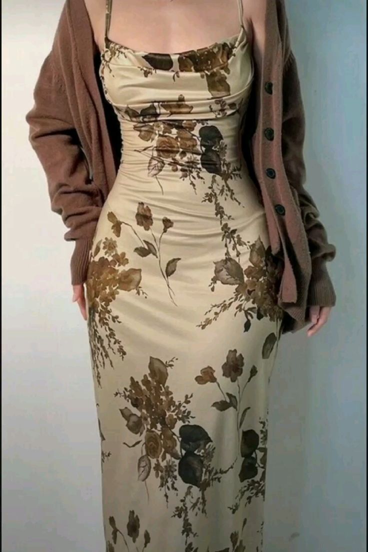 Ethereal Earth Tones: Floral Slip Dress