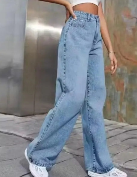 High-Waisted Light Wash Wide-Leg Jeans