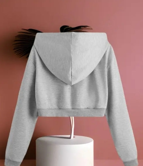 Classic Grey Zip-Up Cropped Hoodie