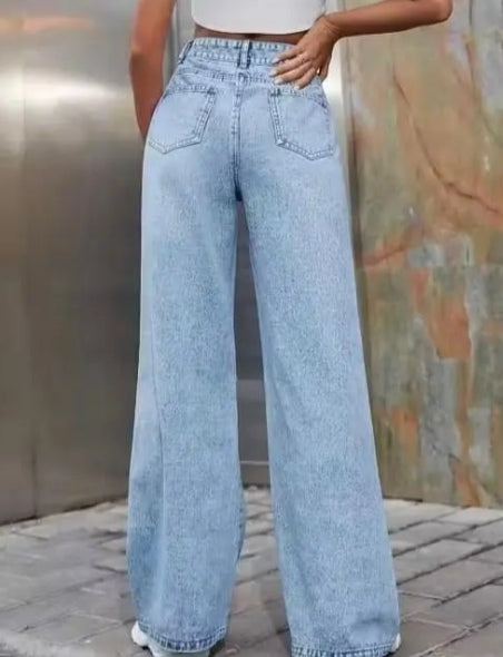 High-Waisted Light Wash Wide-Leg Jeans